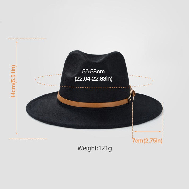 Belt Wool Fedoras Hat For Women Men Winter Autumn Warm Vintage British Style Round Bowler Caps Church Flat Brim Felt Jazz Hats