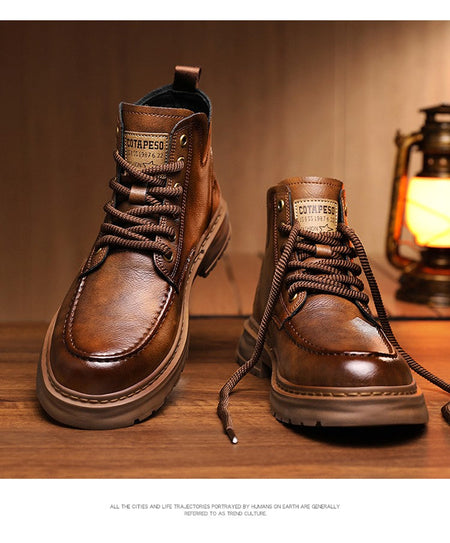 Hot Sale Brown Men's Boots Comfort Outdoor Men Motorcycle Boots Casual Lace-Up Ankle Boots Man Platform Boots botas para hombre