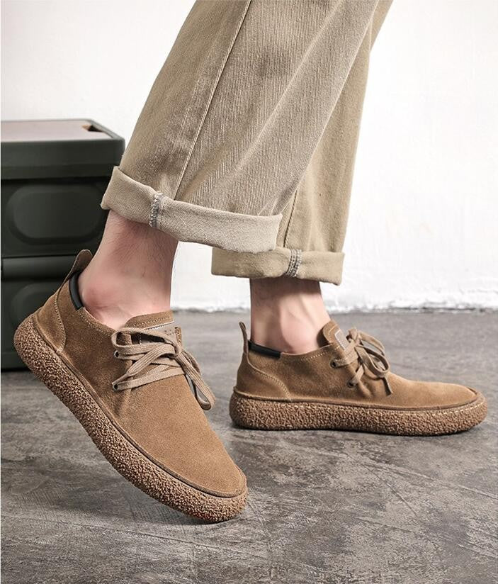 Men's Suede Genuine Leather Casual Shoes Lace-up Men Light Comfortable Driving Flats Mens Outdoor Oxfords Shoe