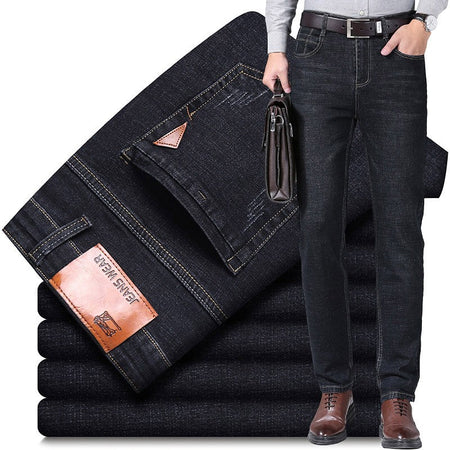 2024 NEW Men's Fashion Business Jeans Classic Style Casual Stretch Slim Jean Pants Male Brand Denim Trousers Black Blue