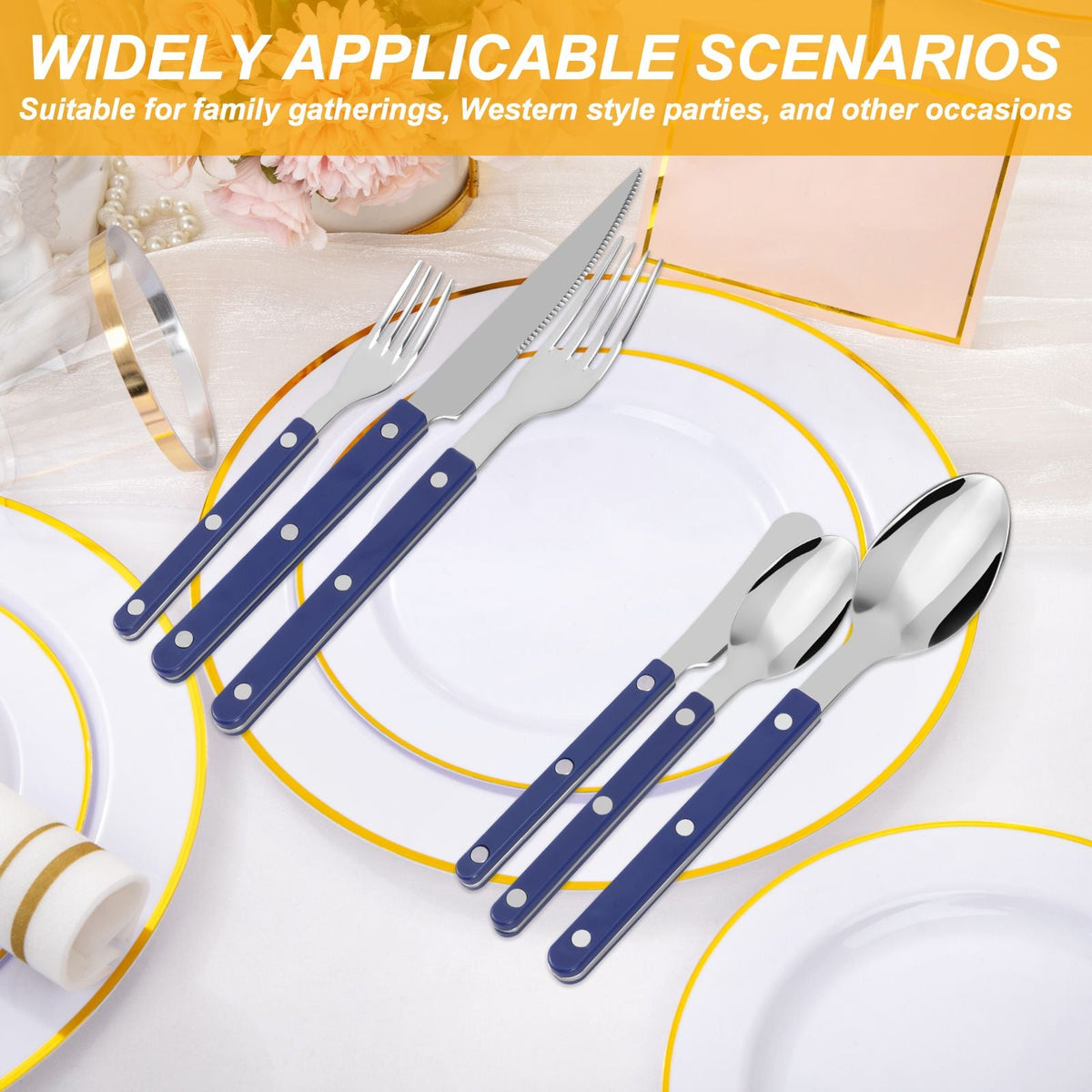 6Pcs Stainless Steel Flatware Set Rivet Design Finely Polished Knife Fork and Spoon Silverware for Kitchen Restaurants Gathering