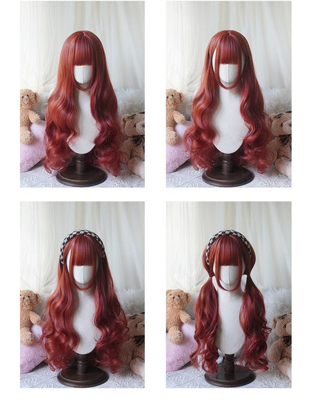 32cinch Lolita Style Long Curly  Wig | Heat Resistant Synthetic Hair with Bangs for Cosplay, Halloween, Anime Theme Party Dress