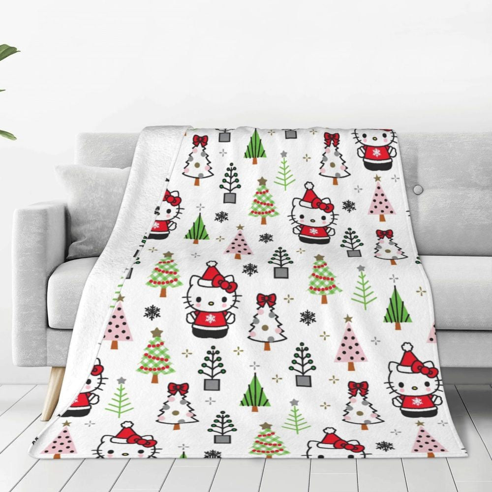 Christmas Hello Kitty Blankets Quality Warm Throw Blanket Winter Travel Office Couch Bed Graphic Bedspread