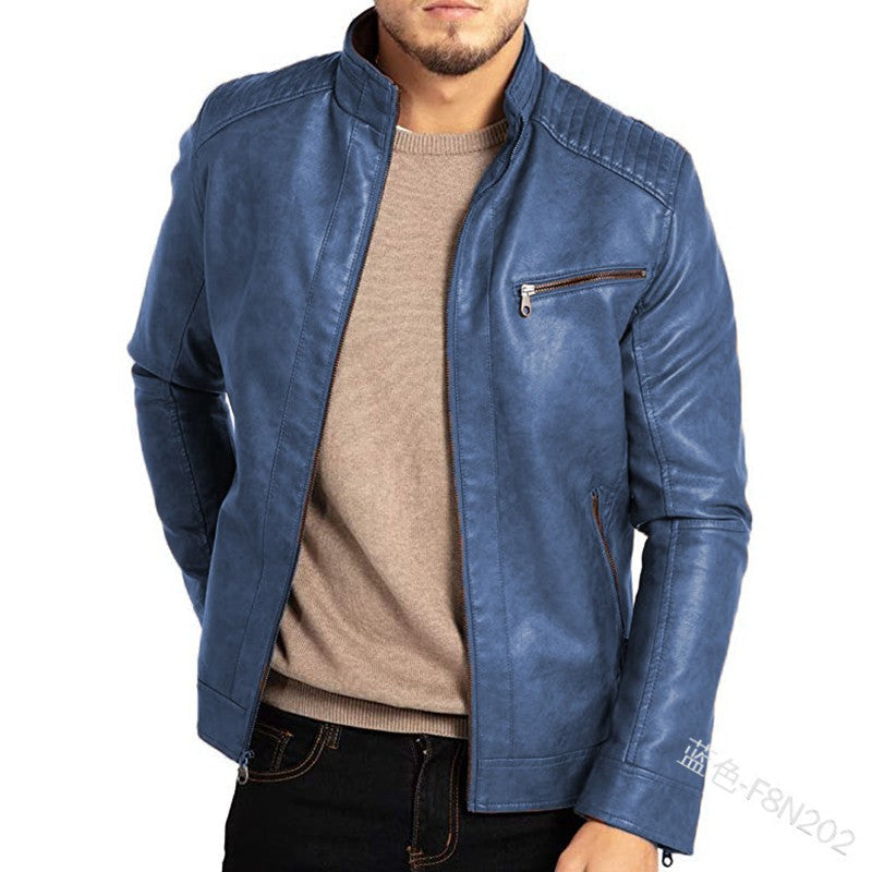 Men's PU Leather Jacket Stand-Up Collar Punk Motorcycle Style Fashion European American Teenagers Male Outerwear
