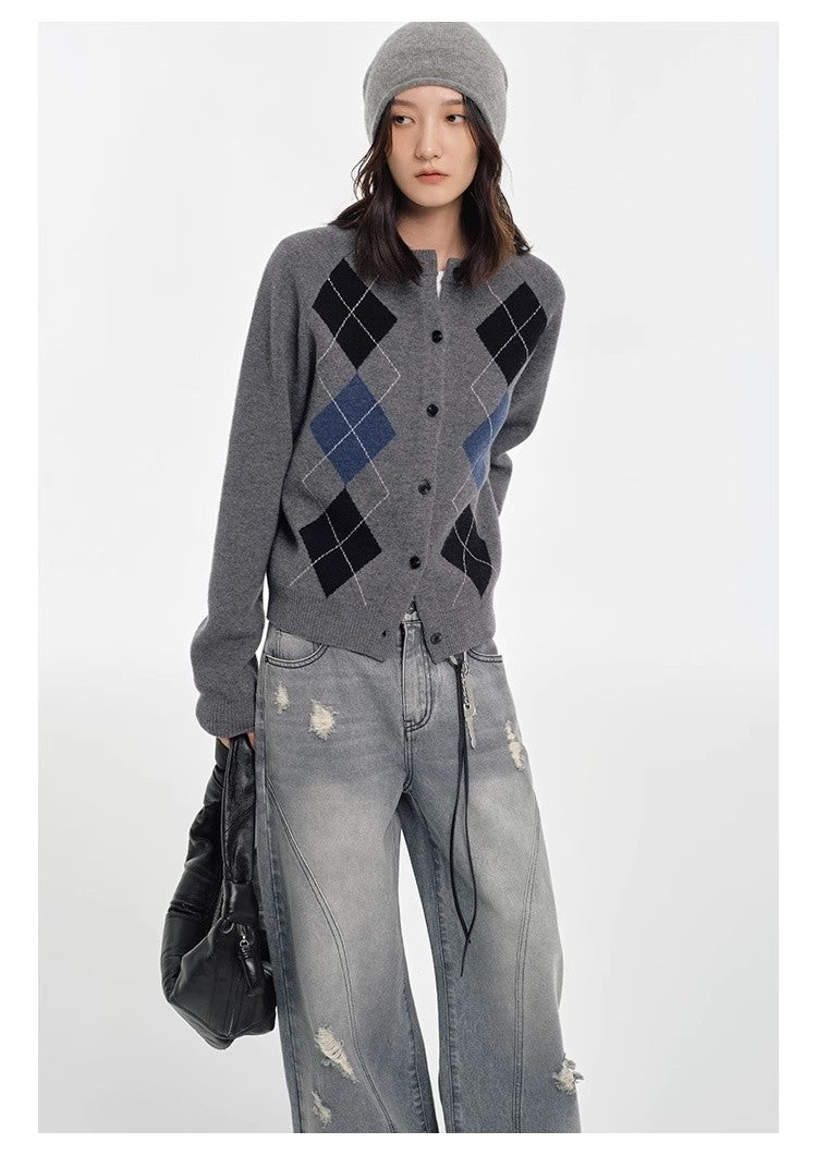College style sweater 100% Australian Wool Sweaters Large Size Cardigan High-grade Women's Autumn Winter Fashion Knitwear