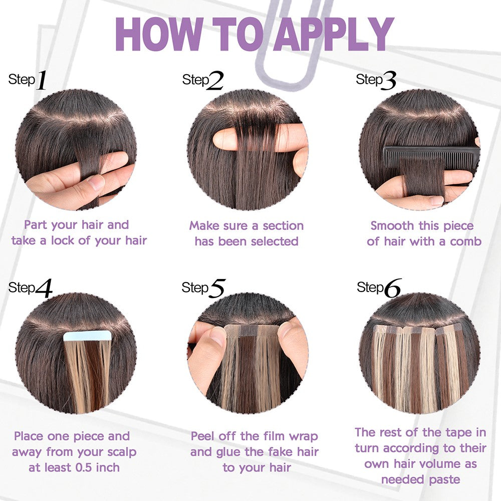Synthetic Straight Tape In Hair Extensions 10pcs Natural Hair Extension 24inch For Women Invisible Double Sided Free Style