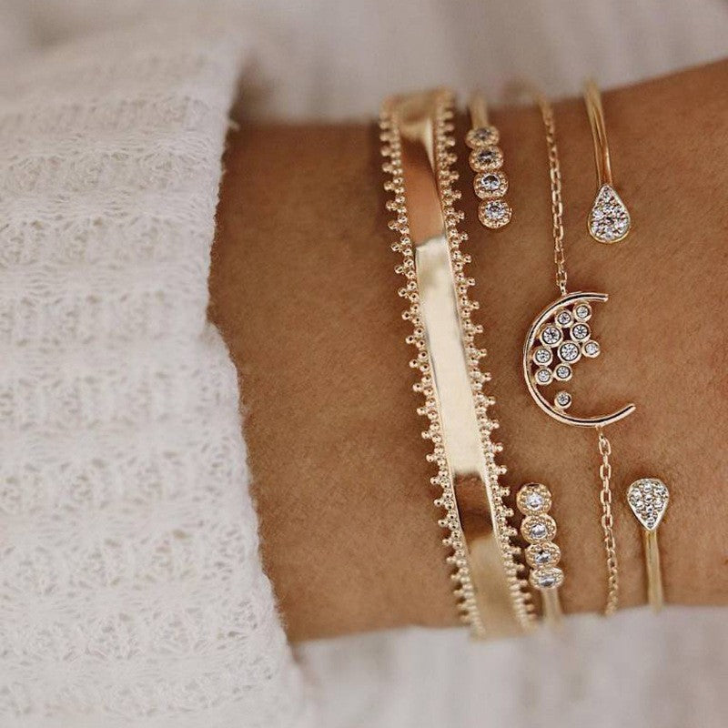 Cuban Chain Bracelet Set for Women, Gold Color, Boho Retro, Thick Twist, Trendy Quality Jewelry Gifts, 11Pcs, 2024