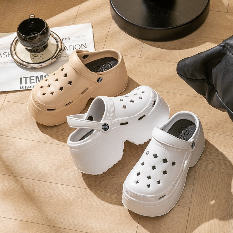 9CM Thick Women's Sandals 2024 New Summer Slippers High Heel Soft Sole Beach Garden Shoes Outdoor Waterproof Women's Hole Shoes