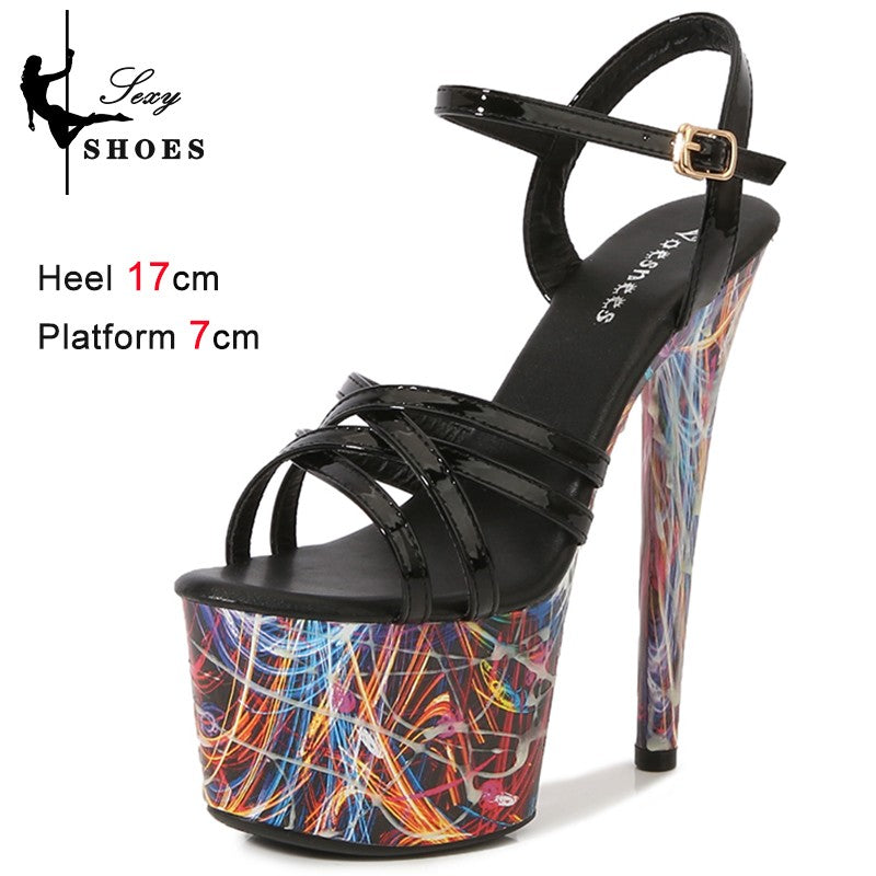 17CM Summer Shoes Women luxury Sandals Platform Ladies Shoes Stripper Womens High Heels Geometric Fluorescent Night light Heels