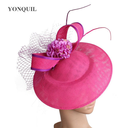 New Design Yellow With Purple Hair Fascinator Hat Headband Bridal Wedding Party Headpiece Mesh Ladies Occasion Hair Accessories