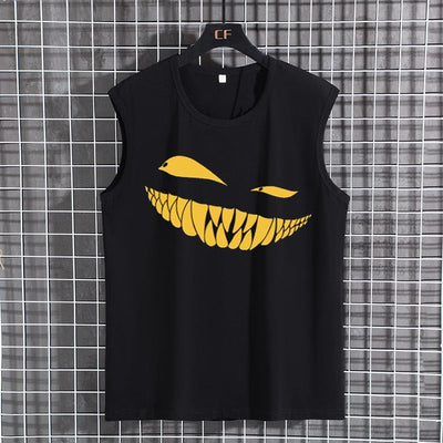 Men's Plus Size Vest Shirt 110-200KG Gym Workout Tummy Control Compression Tank Top Black Print Sleeveless Tee Fat Male Clothing