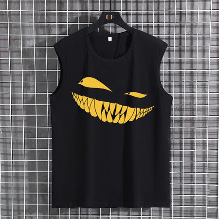 Men's Plus Size Vest Shirt 110-200KG Gym Workout Tummy Control Compression Tank Top Black Print Sleeveless Tee Fat Male Clothing