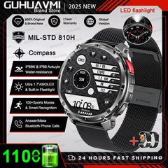 2026 New Military 1100mAh Battery Smart Watch 1.7" AMOLED Screen Compass GPS Flashlight Bluetooth Call 5ATM Swim Smartwatch Men