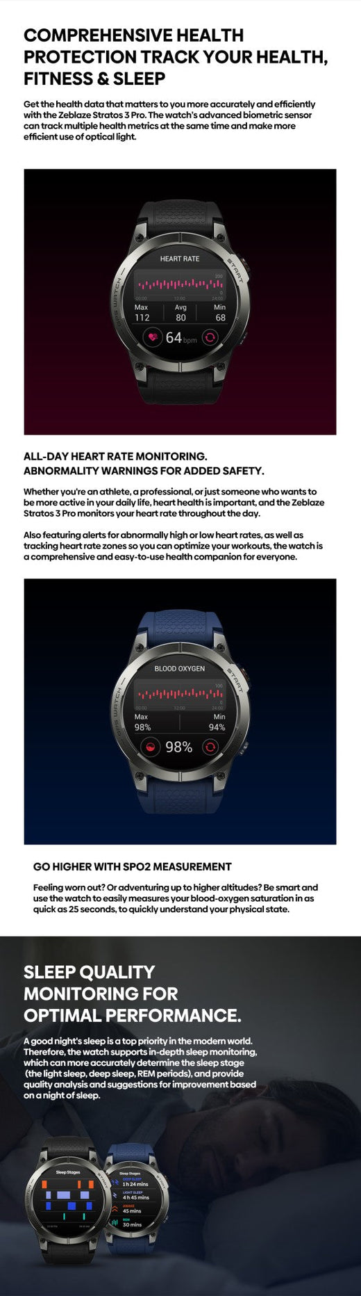 New Zeblaze Stratos 3 PRO GPS Smart Watch 1.43” HD AMOLED Display Built-in GPS Bluetooth Phone Calls Sports Smartwatch for Men