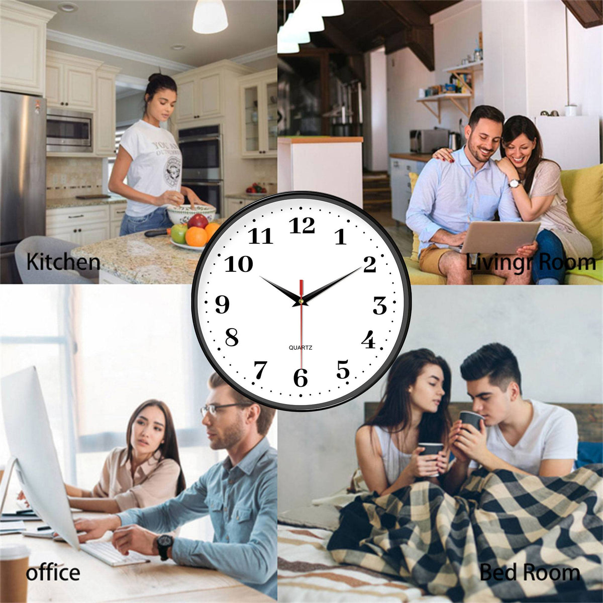 An 8-inch silent wall clock, modern white wall clock with simple design, battery operated quartz clock, adorns the family living