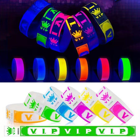 100pcs VIP Neon Paper Bracelets Fluorescent Waterproof Disposable Bracelets Tamper-Proof For Parties, Music Festivals & Events
