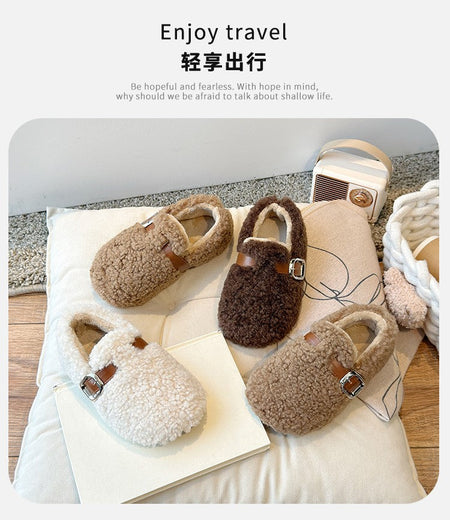 Winter Children's Shoes 2025 New Girls Fluffy Cotton Shoes Soft Bottom Non-slip Kids Fashion Simple Plush Shoes Trend Versatile
