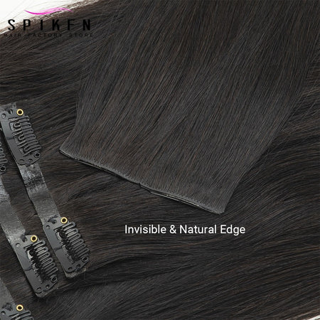Invisible PU Clip ins Extensions 100-120g 7pcs/set Clip in Human Hair Chocolate Brown Straight Machine Remy Hair Pieces Clip On