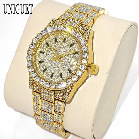 Luxury Jewelry Watch For Womens UNIGUET Fashion Small DialWaterproof Hip Hop Iced Diamond Quartz Wristwatch Small Size For Women