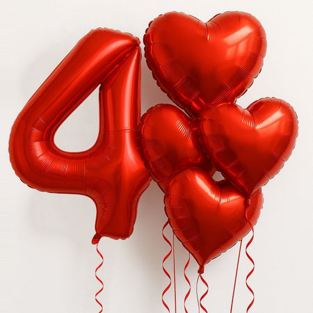 6Pcs/Set 32in Red Foil Number and 18in Heart Balloons Valentine's Day Birthday Christmas Party Decorations Anniversary Halloween