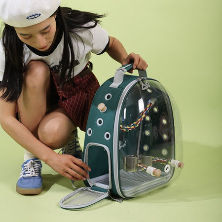 Portable Bird Carrier Bird Backpack with Perch Rope and Tray for Parrot Parakeet Macaw Cockatiel Acrylic Pet Cage Birds Bag