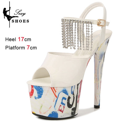 17CM Summer Shoes Women luxury Sandals Platform Ladies Shoes Stripper Womens High Heels Geometric Fluorescent Night light Heels