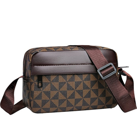 Casual Business Shoulder Bag for Men Pu Leather Messenger Bag Wide Strap Crossbody Bags Square Plaid Designer Male Sling Bags