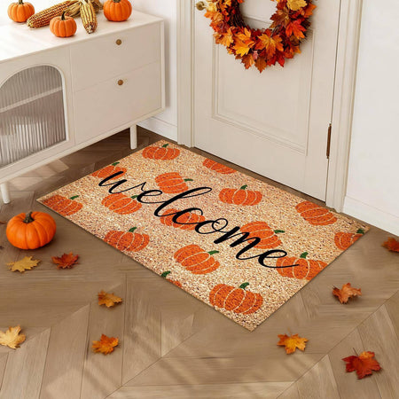 Non-Slip Pumpkin Welcome Mat, Fall Decor Outdoor Entrance Rug, Kitchen Bedroom Bathroom Living Room Autumn Halloween Decor
