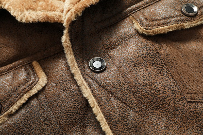 Winter Men's Suede Leather Coat High Quality Thick Fleece Warm Leather Jacket Fashion Turn Down Collar Male Loose Casual Coats
