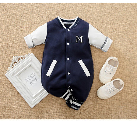 Jumpsuit Newborn Baby Baseball uniform Spring and Autumn 0-18 months Boys Cotton Baby Onesie Clothes Romper Embroidery Preschool