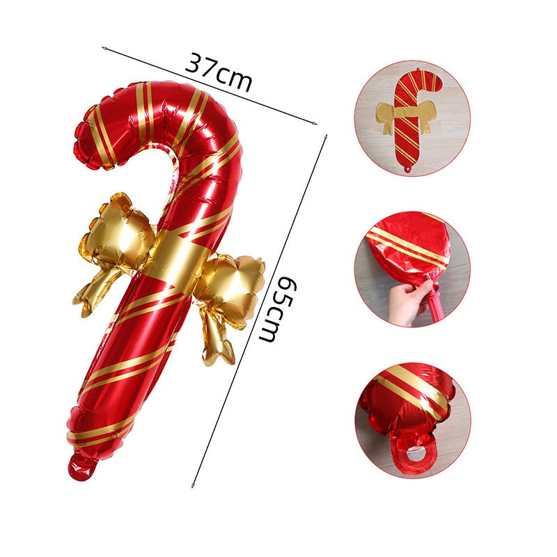 6pcs Christmas Decoration Candy Cane Bow Balloon Red And Green Stripes Christmas Foil Balloon Xmas New Year Party Supplies