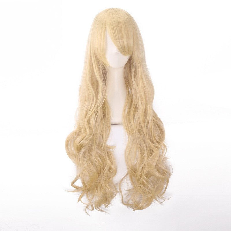 European and American style cos color anime wig, with foreign trade buckle net, universal, 80CM long, curly Synthetic fiber wig