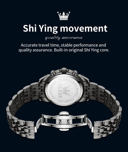 OLEVS Original Fashion Moon Phase Men's Watches Waterproof Chronograph Quartz Watch Stainless steel Calendar Brand Wristwatch