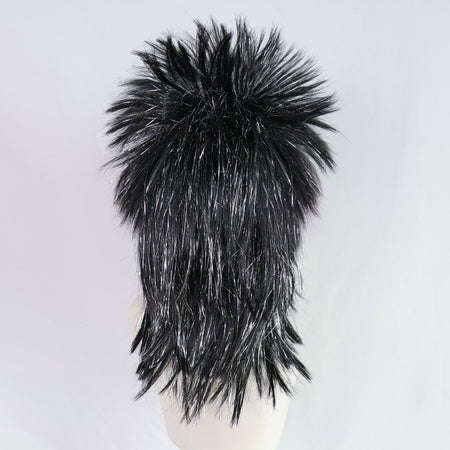 Men's/Women's Synthetic Black Silver Spiky Mullet Wig - 80s Punk Rock Style, for Costume Parties, Cosplay & Retro Fashion