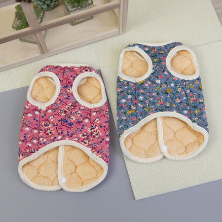 S-2XL Autumn Winter Pet Dog Fleece Vest Pink/Blue Warm Floral Print Vest Cat Clothes For Small Medium Dogs Cats