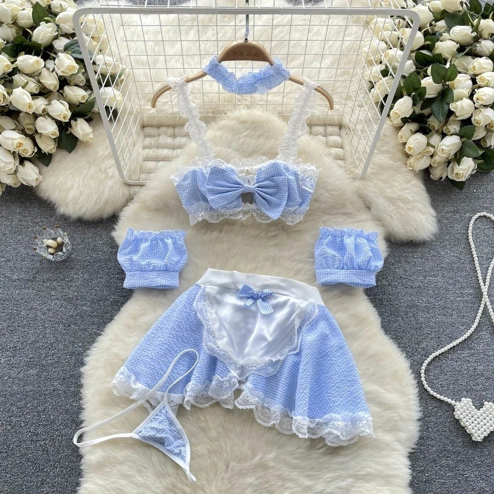 Role Student Complete Maid Cosplay School Costume Set Ruffle Cosplay Vacation Halloween Outfit Halter Dress Set Outfit Costume