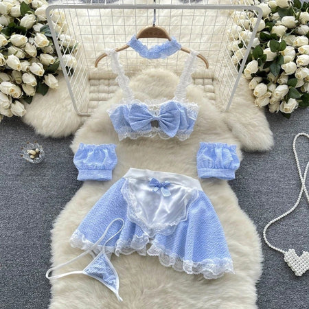 Role Student Complete Maid Cosplay School Costume Set Ruffle Cosplay Vacation Halloween Outfit Halter Dress Set Outfit Costume