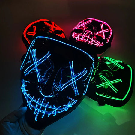 Wireless LED Purge Mask Neon Glow In Dark Scary Grimace Full Face Mask Cosplay Rave Bar Club Masquerade Carnival Party Decor