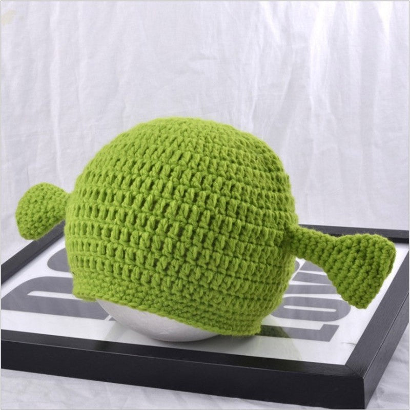 Unisex Balaclava Monster Shrek Hat Wool Winter Warm Knitted Hats  Green Funny Beanie Skullies Cap for Women Men Pure Handmade