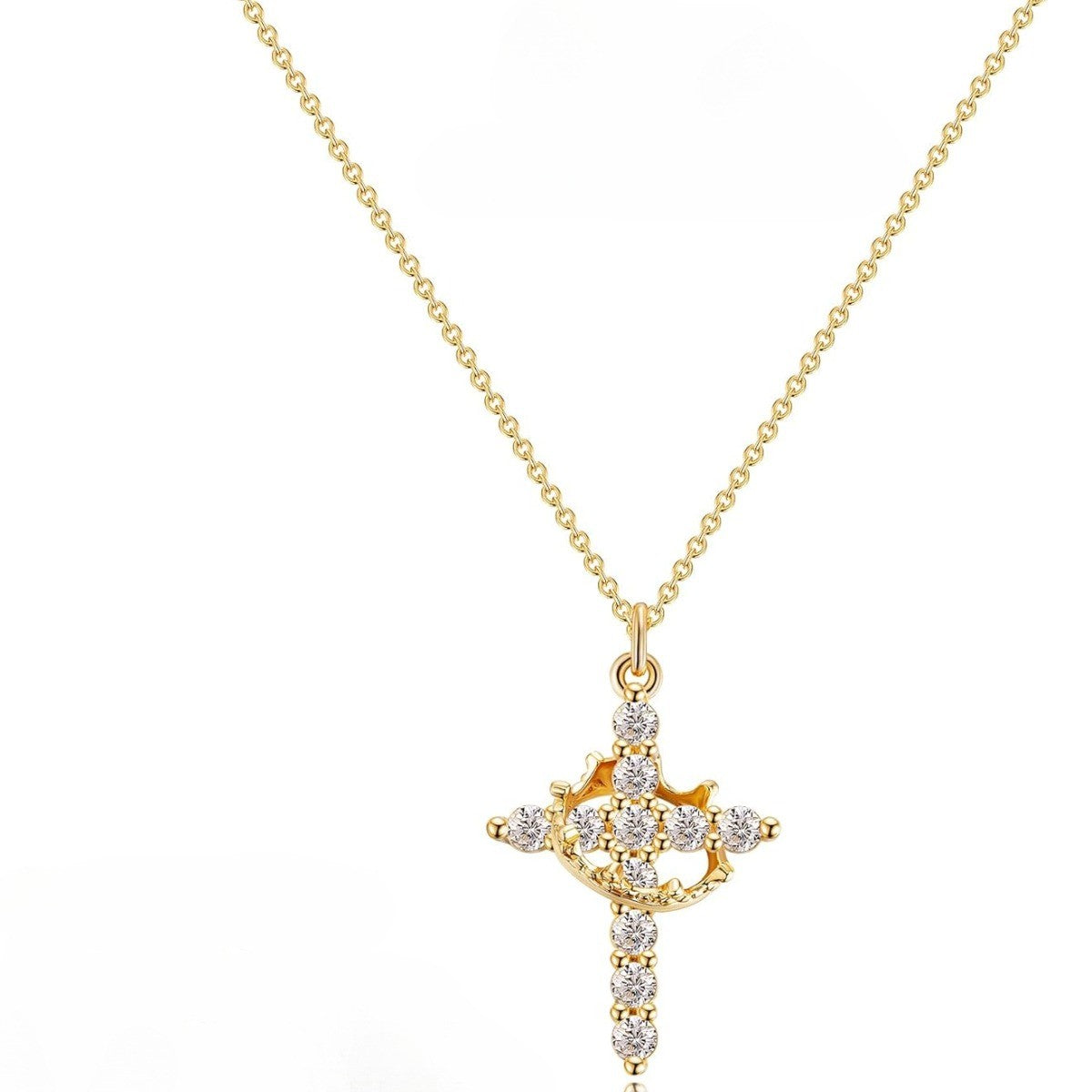 Ladies' Diamond Cross Necklace - Exquisite 14k Gold Cubic Zirconia Pendant Necklace Simple Gold Cross Pendant Necklace