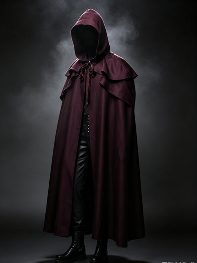 Medieval Vintage Hooded Long Cos Cloak, Dark Green Double Lapel Tie Cape, Unisex Ranger Hunter Wizard Role Play Costume, Retro Gothic Cosplay Coat for Halloween Stage Performance