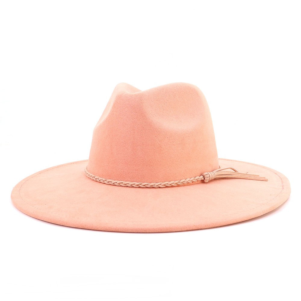 Suede Top Hat 9.5cm Wide Brim Fedora Hat Men Women Autumn Winter Felt Jazz Hats Classic Church Fedoras Chapeau Sombrero Mujer