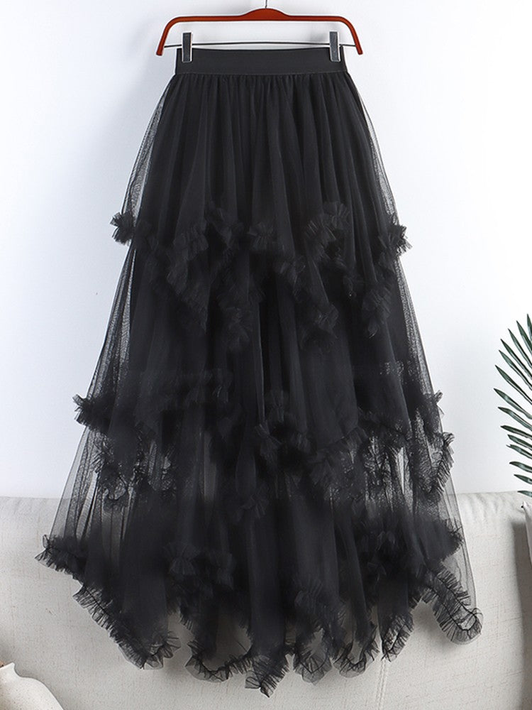TIGENA Tutu Tulle Long Skirt for Women 2023 New Summer Korean Aesthetic Cute Irregular Mesh High Waist Maxi Skirt Female Purple