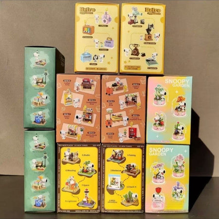 Original Snoopy Assemble Genuine Authorized Blind Box Supermarket Garden Furniture Scene Puzzle Building Block Desktop Decorate