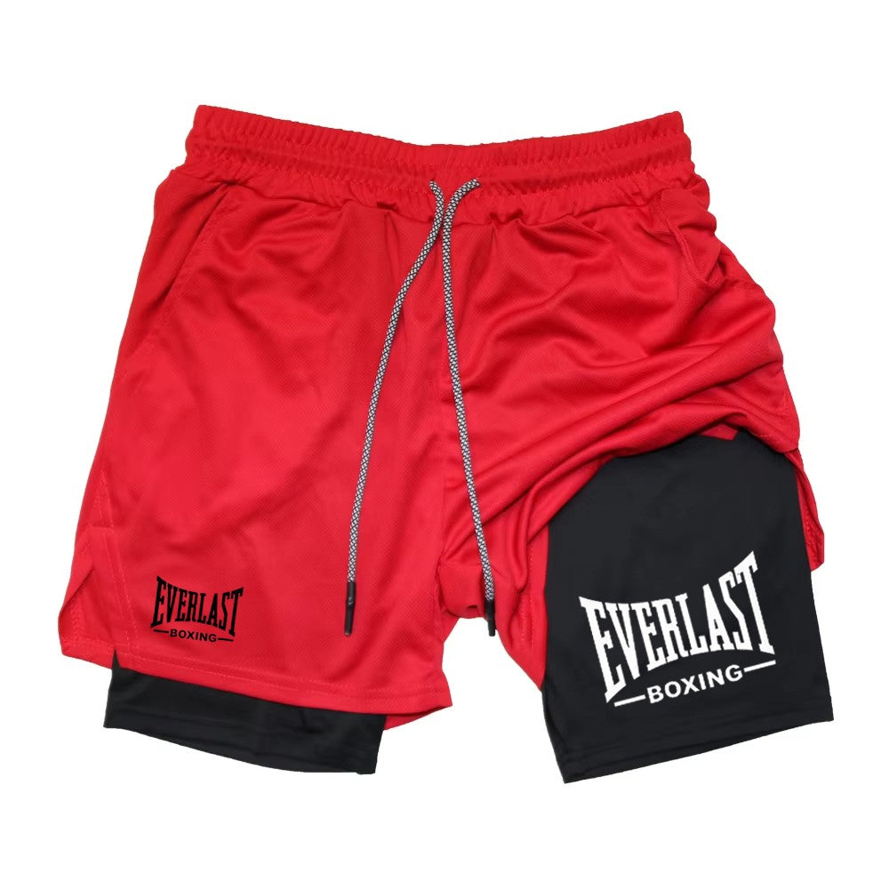 Men's compression gym shorts, EVERLAST printed sports pants, double layered, quick drying, basketball,  muscle, fitness RL0365