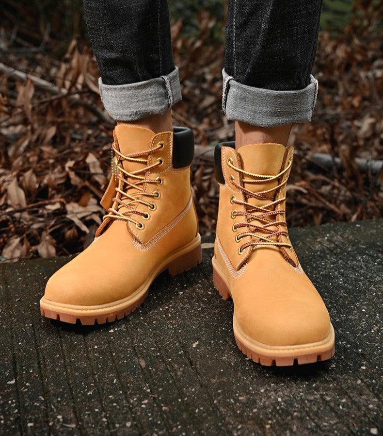 Boots Men High Top Boots High Quality Women Leather Shoes Fashion Outdoor Sneakers Men Lace Up Non-Slip Ankle Boots for Couple