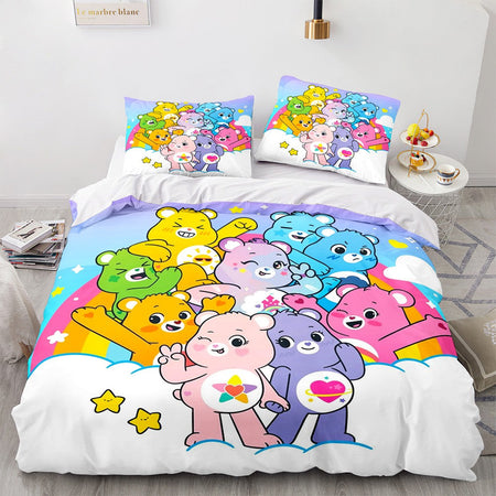Cartoon Anime Care Bears Duvet Cover Set Kawaii Carebears Quilt Cover Pillowcase Set Bedding Set Kids Bedroom Decor Full Size