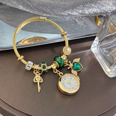 Cross-border Gold Bracelet Watch Adjustable opening Alloy bracelet Quartz Watch Beaded Small flower bracelet Watch