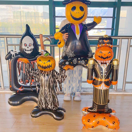 Halloween Party Giant Foil Balloons Inflatable Toys Decor Pumpkin Soldier Witch Ghost Skeleton Reaper Aluminum Standing Balloon