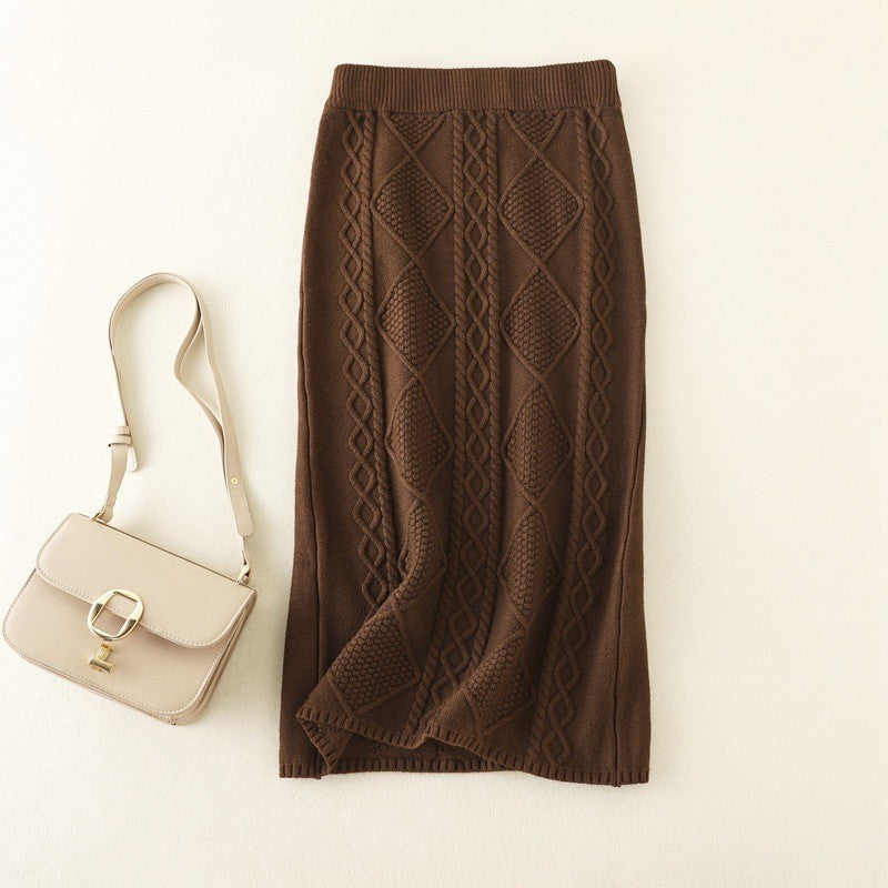 Fall Winter Thick Knitted Slim Skirt Women Casual Elastic High Waist Knitwears Straight Faldas Classic Solid Mid-length Saia New
